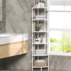 6 Tier Corner Shelf Stand, 54.4", Marble White - Image 5
