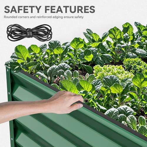 YITAHOME 2pcs 8x4x1.5 in Galvanized Raised Garden Bed Kit, Large Metal Planter Box with Gloves, Safety Rubber & Support Rod, Outdoor Flower Bed for Plants Vegetables, Green - Image 5