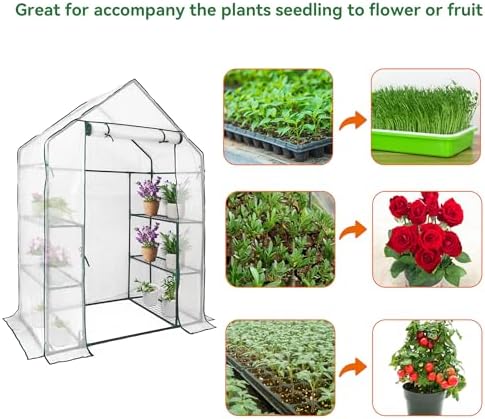 Heyfurni Walk in Greenhouse with 3 Tier 6 Shelves,2 More Bottom Shelves Reinforced Plant House, Growhouse/Green House for Outdoor,PE Cover 143x73x195cm - Image 2