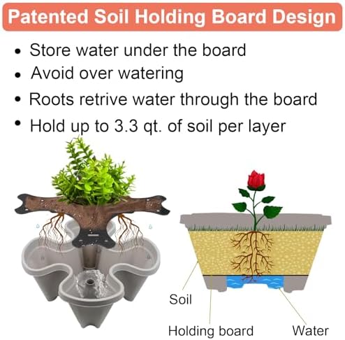 GameXcel Vertical Planter Tower - 7 Tier Stackable Garden Planters with Wheels and Garden Tool Set Plant Pots for Strawberry Herb Flower and Vegetable Indoor Outdoor Use Gray - Image 7