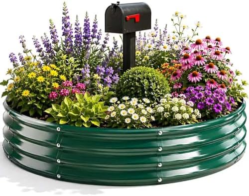 3FT Round Raised Garden Bed, Thickened Galvanized Metal Planter Box for Vegetables, Flowers & Herbs, Rust-Resistant Outdoor Gardening Bed with Modern Green Finish & Easy DIY Assembly by Unknown