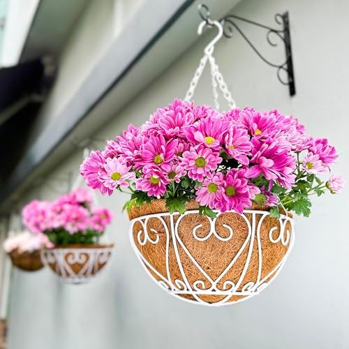 LaLaGreen Porch Hanging Baskets (16 in, 4 Pack) White Metal Coco Liner Pots by L%C3%A1L%C3%A1Green