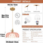 Battery Operated Pendant Light,Pink Vintage Light Fixtures RGB Rechargeable Light Bulb 2500mAh 9.8in with Remote Control Wireless Adjustable Chandelier for Kitchen Island Hallway 1 Light - Image 2