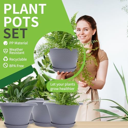 Quarut 12 Inch Pots for Plants,4 Pack Large Flower Pots with Drainage Hole - Image 2
