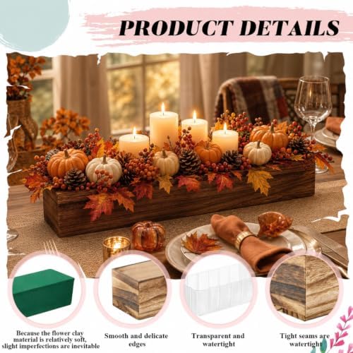Dandat 1 Set Wood Boxes for Centerpieces 28x5 Inch Rectangle Wooden Planter Box Rustic Wood Planter with Removable Plastic Liner Floral Foam Blocks for Christmas Wedding Home Garden Decor(Dark Brown) - Image 3