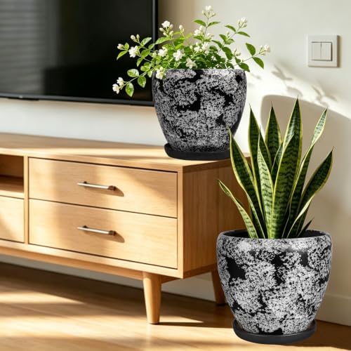 Ceramic Plant Pots With Saucer & Drainage Hole, 6 inch Indoor Flower Pots - Image 6