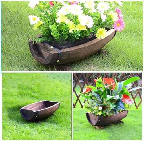 Rustic Wooden Half Barrel Planter Small 30x16x9cm Wood Plant Container with Base for Indoor Outdoor Garden Wedding Decor - Image 3