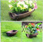 Kisangel Wooden Half Barrel Planter Large Garden Planter Pot for Indoor Outdoor Plants with Drainage 37x23.5x12.5cm - Image 3