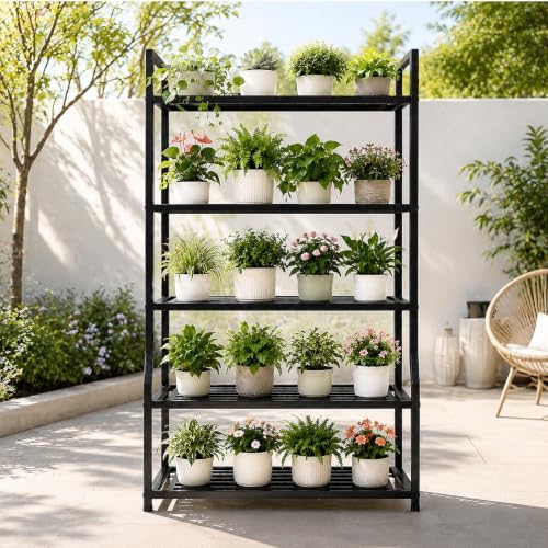 Metal Heavy Duty Plant Stand Indoor Outdoor,35" L×13" W×68" H 5-Tier Tall Plant Stands, Outside Plant Shelves for Large Pots,Black Plant Holder for Living Room,Bedroom,Balcony,Patio - Image 3