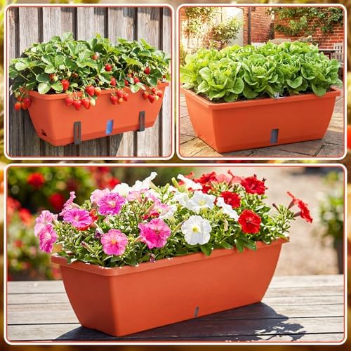 8 Pcs 24 Inch Plastic Window Boxes Planters, Red - Image 6