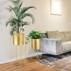 TRIROCKS Set of 2 Planters with Stand Large Gold Planter for Indoor Plants 26 &18" H Morden Plant Pot for Living Room Corner Kitchen Office Garden Balcony Patio Decor(Gold) - Image 6