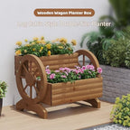 Wooden Wagon Planters for Outdoor Plants, Flower Cart, Wood Planter Boxes Outdoor, Backyard Decor, Flower Planters Outdoor with Wheels Planter for Flowers Vegetables (Brown) - Image 4