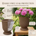Goblet Urn Shape Wicker Planter,Rattan Woven Plant Basket, Rustic Flower Vase, Rattan Urn Vases & Planters Pot for Boho Home Outdoor Plants Décor (2PCS) - Image 4