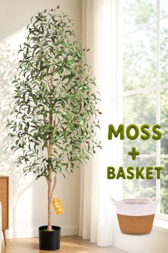 Yastouay 6 FT Olive Trees Artificial Indoor with Planter & Basket Look Real by Yastouay
