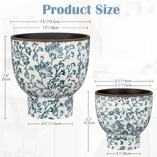 2Pcs Vintage Planter Ceramic Plants Pot for Plants Flowers Indoor Outdoor - Image 2