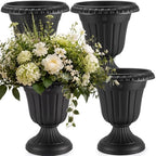 Zhehao 4 Pcs 13 x 15 Inches Black Plastic Urn Planter Classic Flower Pots Front Porch Planters Indoor Outdoor Planters with Pedestal for Wedding Party Bridal Shower Garden Patio Porch by Zhehao