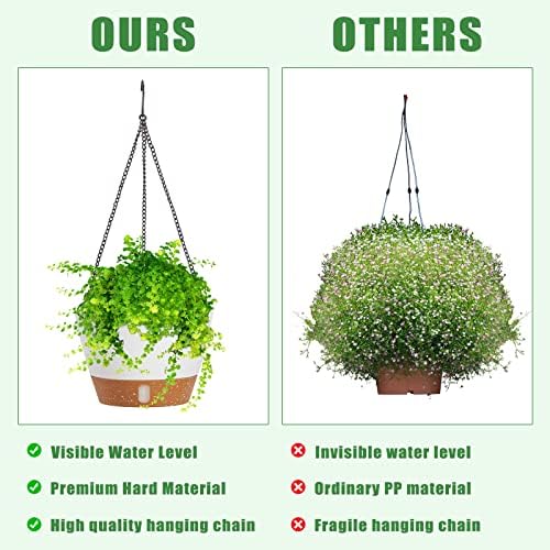 Amyhill 6 Pcs 8 Inch Hanging Planter for Indoor Plants Self Watering Hanging Pot Baskets with Drainage Hole Visible Water Level Tray with Hooks for Garden Outdoor(White) - Image 4