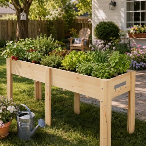 IDEALHOUSE 72"x23"x30" Elevated Wood Raised Garden Bed Planter Box by IDEALHOUSE