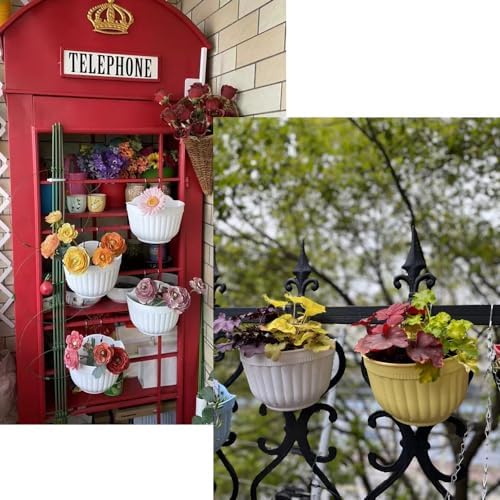 4 Pcs Hanging Planters Flower Pot, Colorful Resin Wall Plant Basket Flower Hanger, Indoor Outdoor Detachable Hook Bucket Plants Holder for Garden Balcony Fence Window Trellis Mounted (Multicolour6) - Image 7