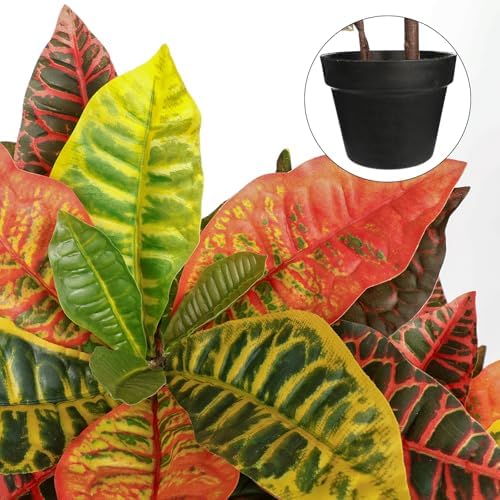 Briful 3.4ft Artificial Croton Tree for Fall Decor, Faux Croton Tree with Colorful Variegated Leaves and Pot, Indoor & Outdoor Floor Plant, Home Modern Farmhouse Decor, Autumn Harvest Thanksgiving - Image 3