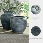 Signature Design by Ashley Meadie Terracotta Vase, Blue, 10 in - Image 3