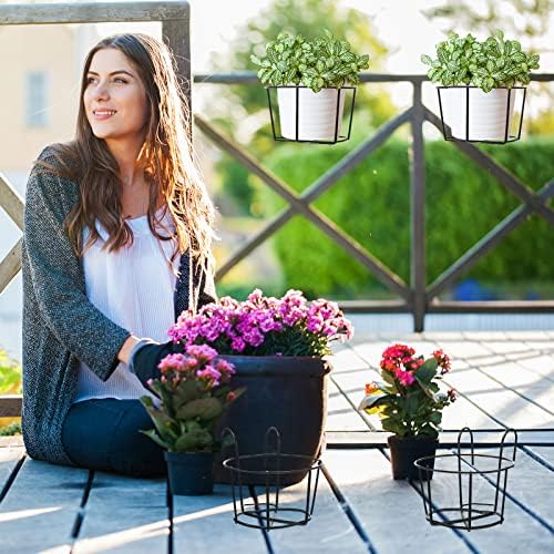 Wesiti 10 Pcs Round Hanging Railing Planters Outdoor Balcony Planters Metal Hanging Baskets Flower Pot Holder for Fence Indoor Porch Shelf Container(8 Inch,Black) - Image 5