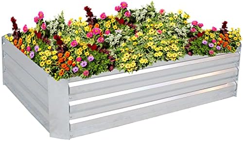 Sunnydaze Galvanized Raised Garden Bed, Rectangle, 4x3x1 ft, Silver by SunnydazeDecor