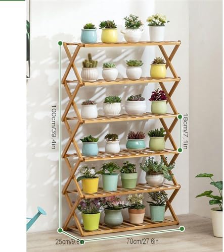Plant Stand, Bamboo Flower Pot Display Rack Modern Flower Shelf Living Room Floor-standing Multi-layer Foldable Indoor Balcony Succulents Ladder Shelf ,A-70*25*100cm - Image 2