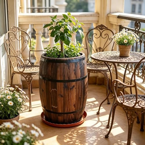 Whiskey Barrel Planter 7 Sizes Round Wooden Flower Pot Weather-Resistant Garden Planter for Indoor,Outdoor, Home, Patio, Garden Yard(70x32x43cm) by MMLeYN