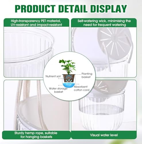 Hanging Planter Set of 6 Self Watering Indoor Flower Pots with Water Level Indicator Modern Plant Hangers for Indoor Garden Decor Balcony Apartment Boho Home Decoration Easy Care(White) - Image 3