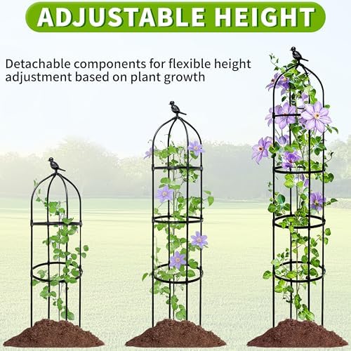 4-Pack 6FT Garden Obelisk Trellis for Climbing Plants,Adjustable 4-Tier Metal Plant Support,Rustproof Outdoor Plant Tower with 3 Decorative Tops for Roses,Tomatoes,Clematis & Vines,Black - Image 5
