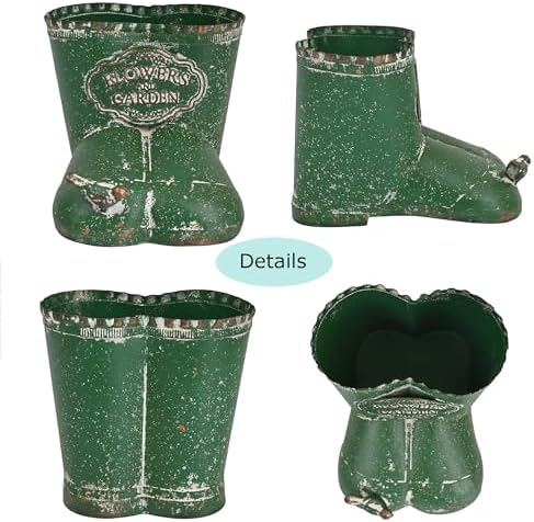 Vintage Distressed Metal Boot Planter with Bird Accent Farmhouse Decorative Plant Pot for Succulents, Small Plants & Floral Arrangements, Boot-Shaped Flower Pot for Indoor Outdoor Garden Balcony Decor - Image 3