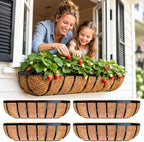 LaLaGreen Flower Wall Planter (24 in, 4 Pack) Black Coco Liner Window Box by L%C3%A1L%C3%A1Green