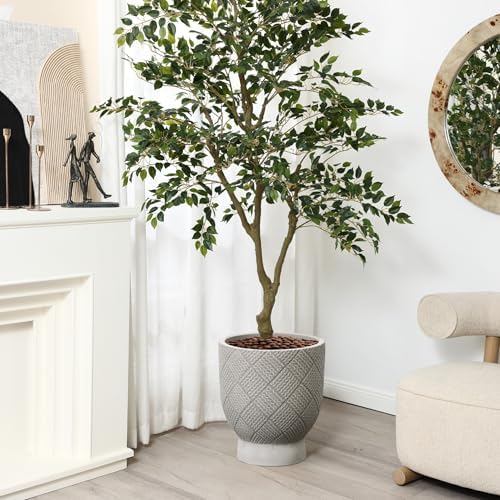 LuxenHome 16.5" Tall Urn Planter, Concrete Large Indoor Outdoor Flower Pot - Image 5