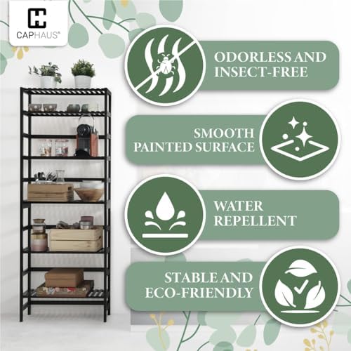 Fencer Wire 6-Tier Bamboo Shelf, Bamboo Open Storage Bookcase with Adjustable Layer, Freestanding Plant Display Stand, Multifunctional Storage Rack Stand for Bathroom, Bedroom, Kitchen, Natural - Image 5