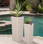 Christopher Knight Home Jorine Patio Wicker Planters Set of 2, Rattan Garden Urn, Iron Frame Flower Pots, Woven Wicker Garden Pot, 2 Plant Urns with Drainage Hole for Backyard Hall Balcony, Beige by ChristopherKnightHome