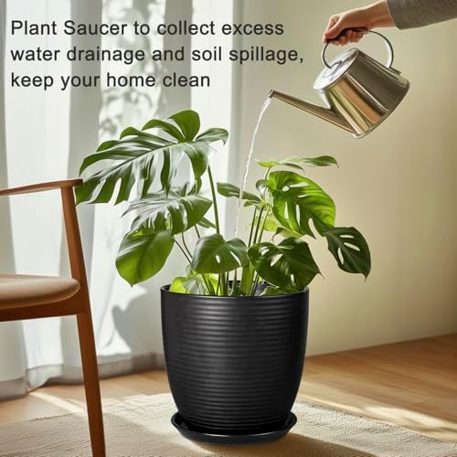 Flower Pot Saucer 12 Inch - Ceramic Plant Saucer for Outdoors Plant Drip Tray for Pots Indoor No Holes Large Plant Dishes to Catch Water Decorative Plant Drainage Tray Black - Image 4
