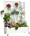 Trellis Raised Garden Bed, Self-Watering Planter Box, White by NBYSGO