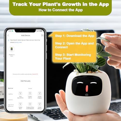 PLANTSIO Smart Plant Pot with Screen, 80ml Self-Watering Planter White - Image 2