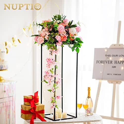 NUPTIO Black Vases Wedding Centerpieces, Geometric Stand, 31.5" Tall, 2 Pcs - Image 3