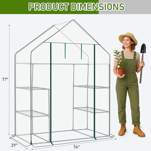 Outvita Walk-in Greenhouse, 3 Tiers 4 Shelves, Durable PE, 56"x29"x77" - Image 2
