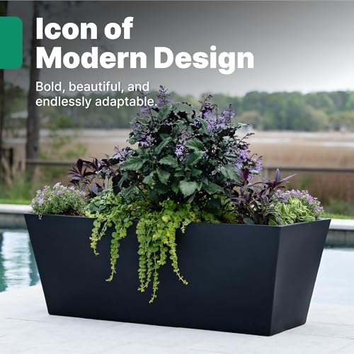 Step2 Tremont Trough Planter 2-Pack, Large Resin Planters for Outdoor Plants, Self-Watering, Black - Image 2