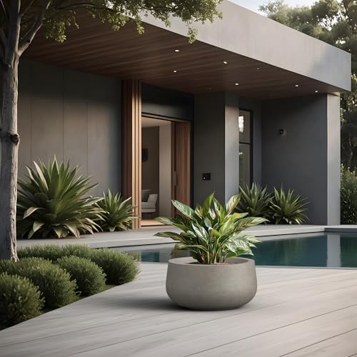 Kante Modern Home Minimalist 16" Dia Weathered Concrete Bowl Planter - Image 3