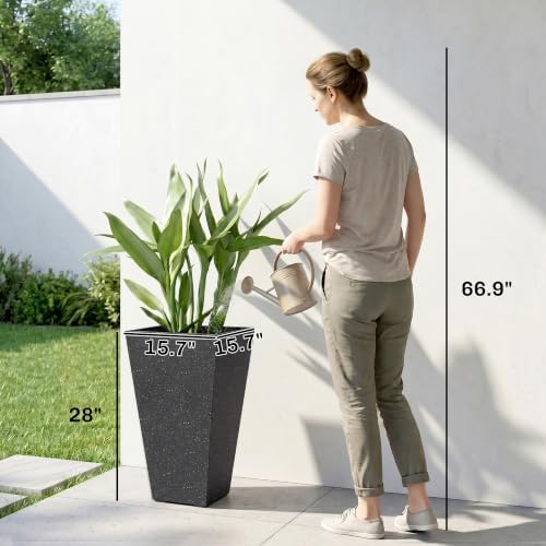 Outsunny 28 Inch Plastic Tall Planters for Outdoor Plants Set of 3, Black - Image 3