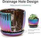 Ceramic Planters,Plant Pots with Drainage Holes & Saucers Set of 3(Purple) - Image 4