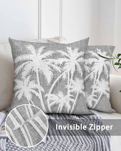 Throw Pillow 16x16 Inch, Coastal Palm Tree Waterproof Outdoor Pillow Covers for Patio with Insert, Tropical Plants Botanical Vintage Gray Decorative Pillowcase Cushion for Couch, Sofa, Bed, Garden - Image 5