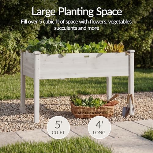 Best Choice Products 48x24x30in Raised Garden Bed, Elevated Wood Planter Box Stand for Backyard, Patio, Balcony w/Bed Liner, 200lb Capacity - White - Image 3