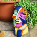 Rainbow Face Planters Pots Head, Funny Body Plant Pots for Decor, Resin Decorative Artistic Head Flower Pot, Hand Painted Planters Boho Eclectic Art for Indoor Outdoor, Plant Lover Gifts (Blue&Orange) - Image 7