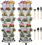 GameXcel Vertical Planter Tower - 7 Tier Stackable Garden Planters with Wheels and Tools Plant Pots for Strawberry Herb Flower and Vegetable Indoor Outdoor Use Gray 2 Pack by GameXcel