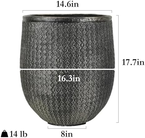 Worth 14.5" Round Planter, Lightweight Magnesium Oxide Cement Plant Pot, Raised Pattern Concrete Look with Drainage Hole for Indoor/Outdoor Use, Black - Image 6